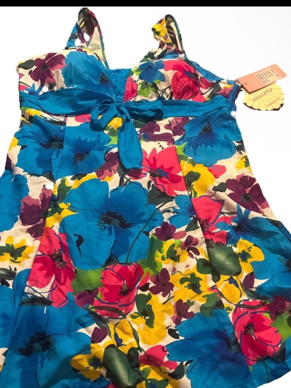 Floral Tie-Front One-Piece Swimsuit - Bright Blue Multicolor